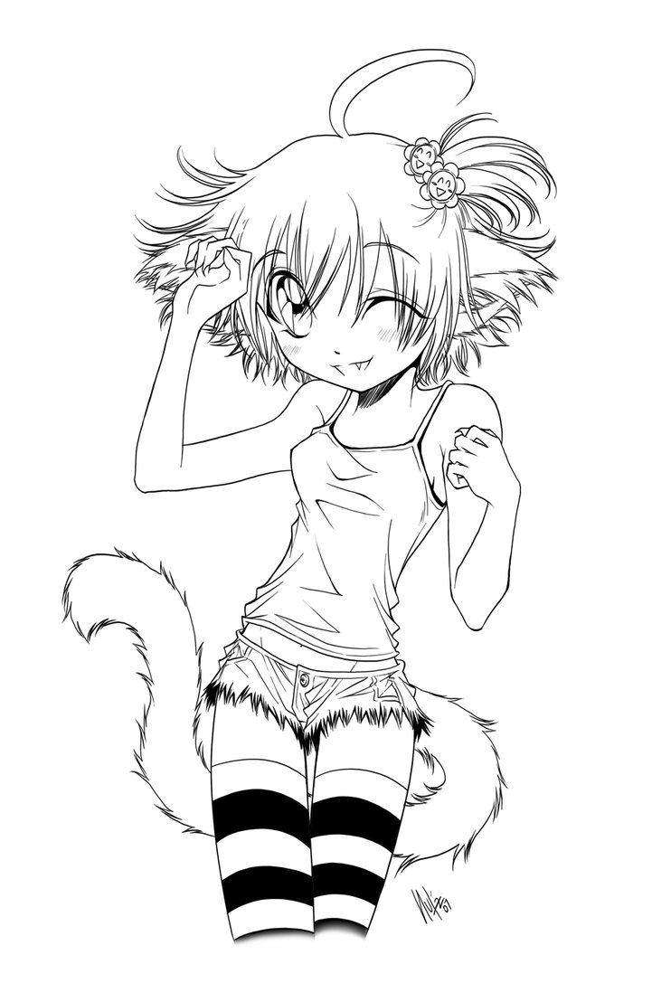 Anime Neko Coloring Pages at Free printable