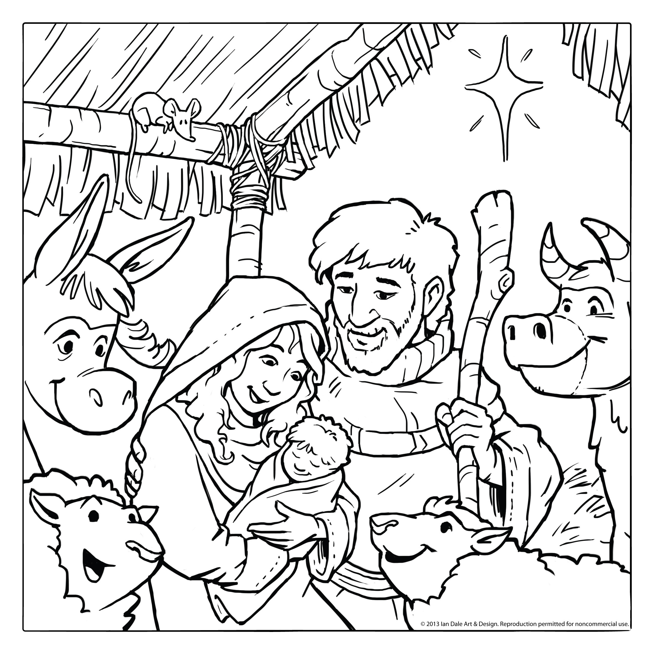 Animal Baby Jesus In The Manger Coloring Page for Adult