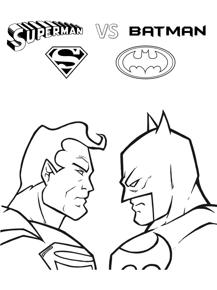 Cartoon Batman Vs Superman Coloring Pages with simple drawing