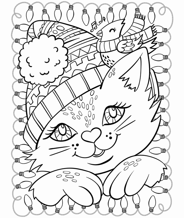 Christmas Cat Coloring Pages at Free printable