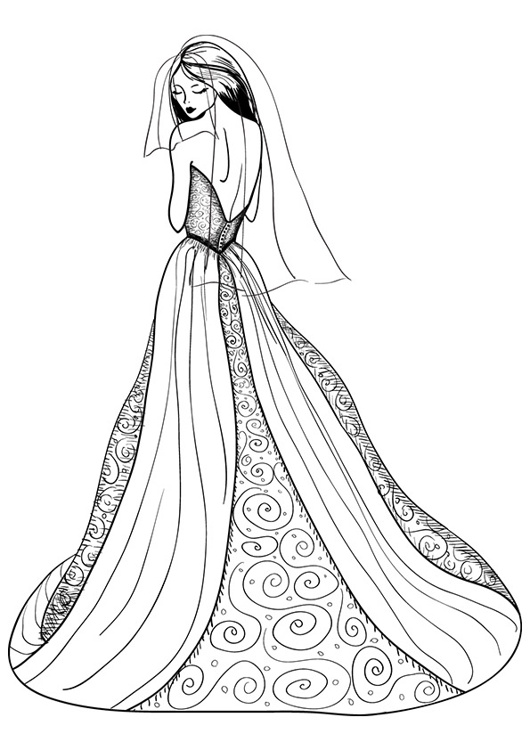 26+ ball gown dress coloring pages for adults Woman in evening dress coloring page