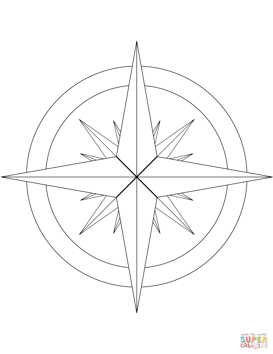 16 Point Compass Rose Coloring Page Free Printable Pages Inside. 