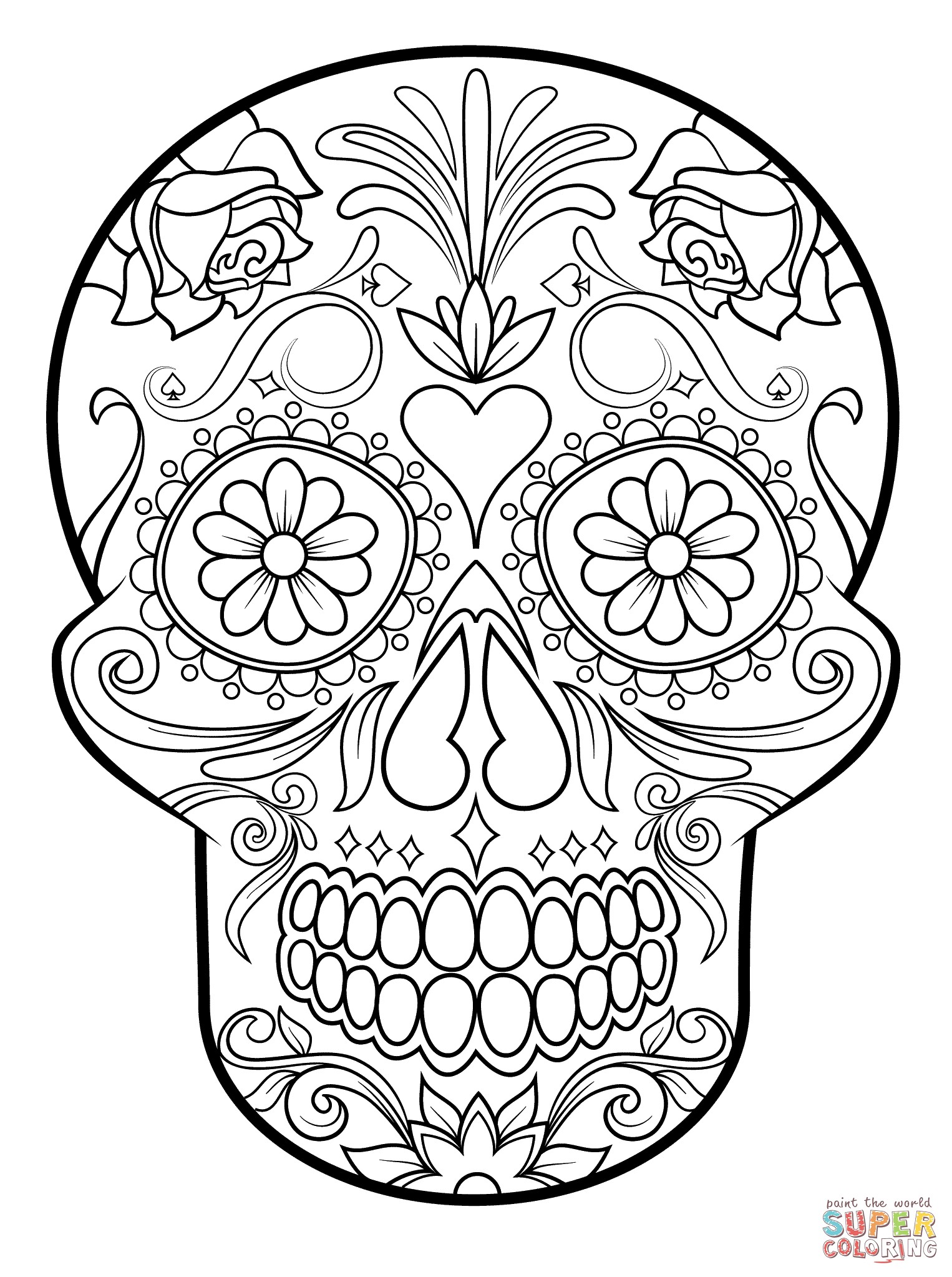 Dia De Los Muertos Skull Coloring Pages at Free