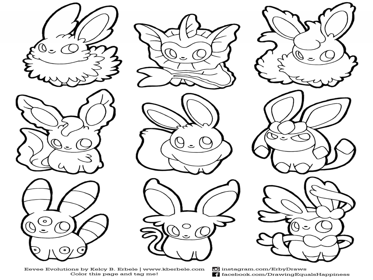 Printable Eevee Evolutions Coloring Pages