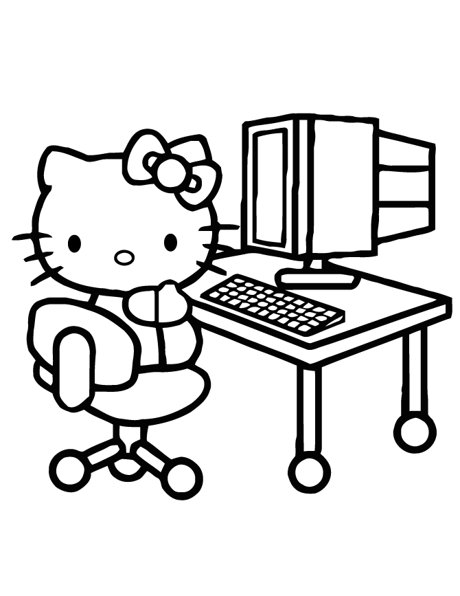 Cartoon Computer Coloring Pages Printable for Kindergarten
