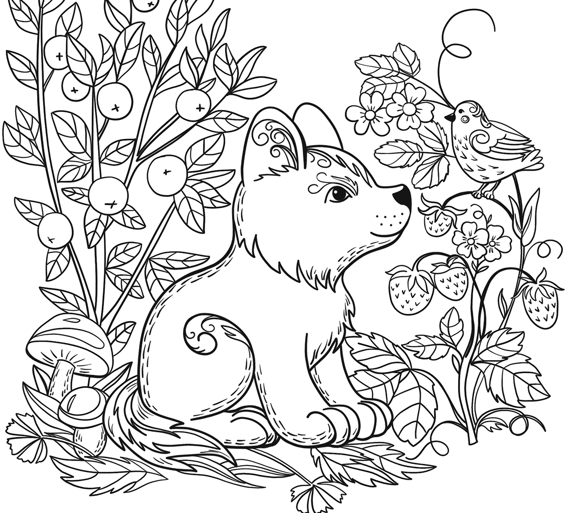 adult coloring book image animal with wreath