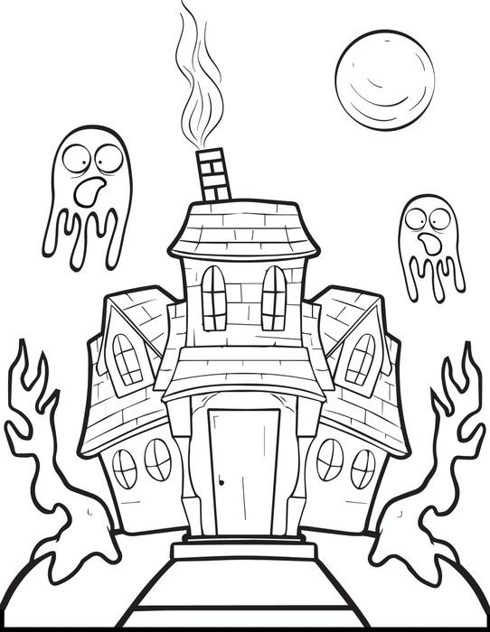 Simple House Coloring Page / Printable Haunted House Coloring Pages For