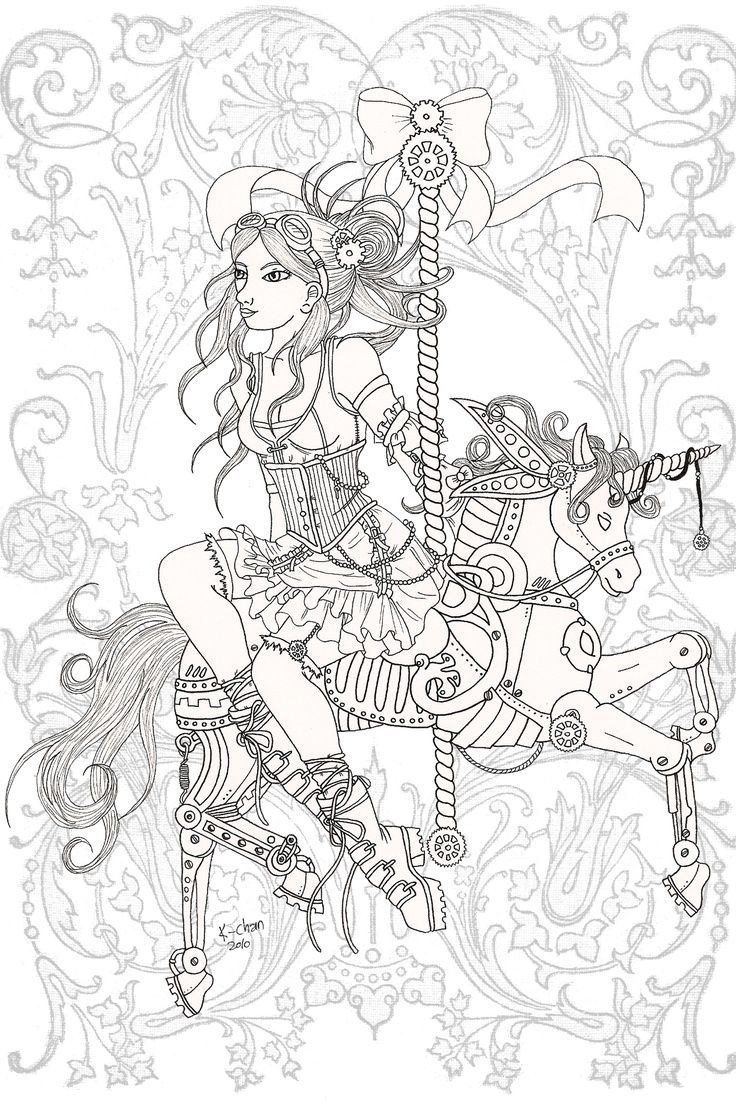 coloring steampunk adult carousel adults printable deviantart depression horse lineart karla google sheets books chan sexy anne gables horses result