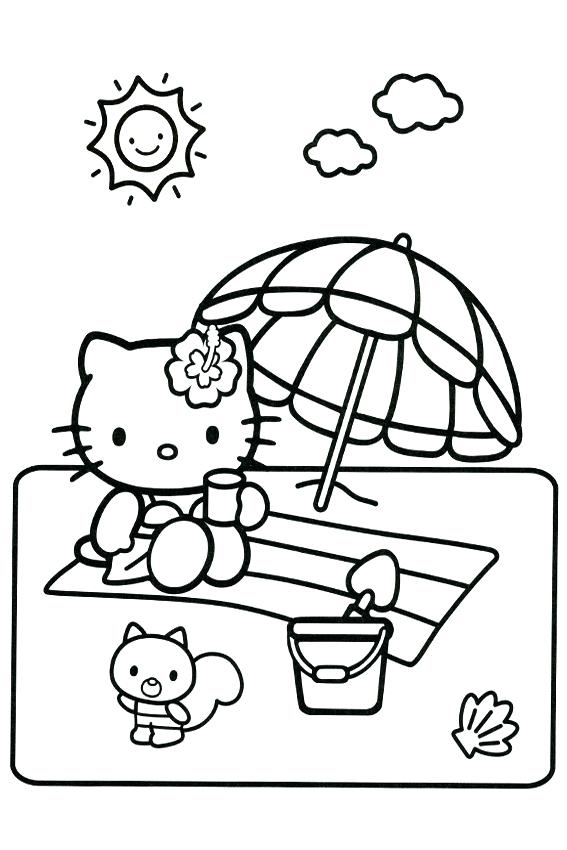 Hello Kitty Beach Coloring Pages / Coloring Hello Kitty enjoying at the