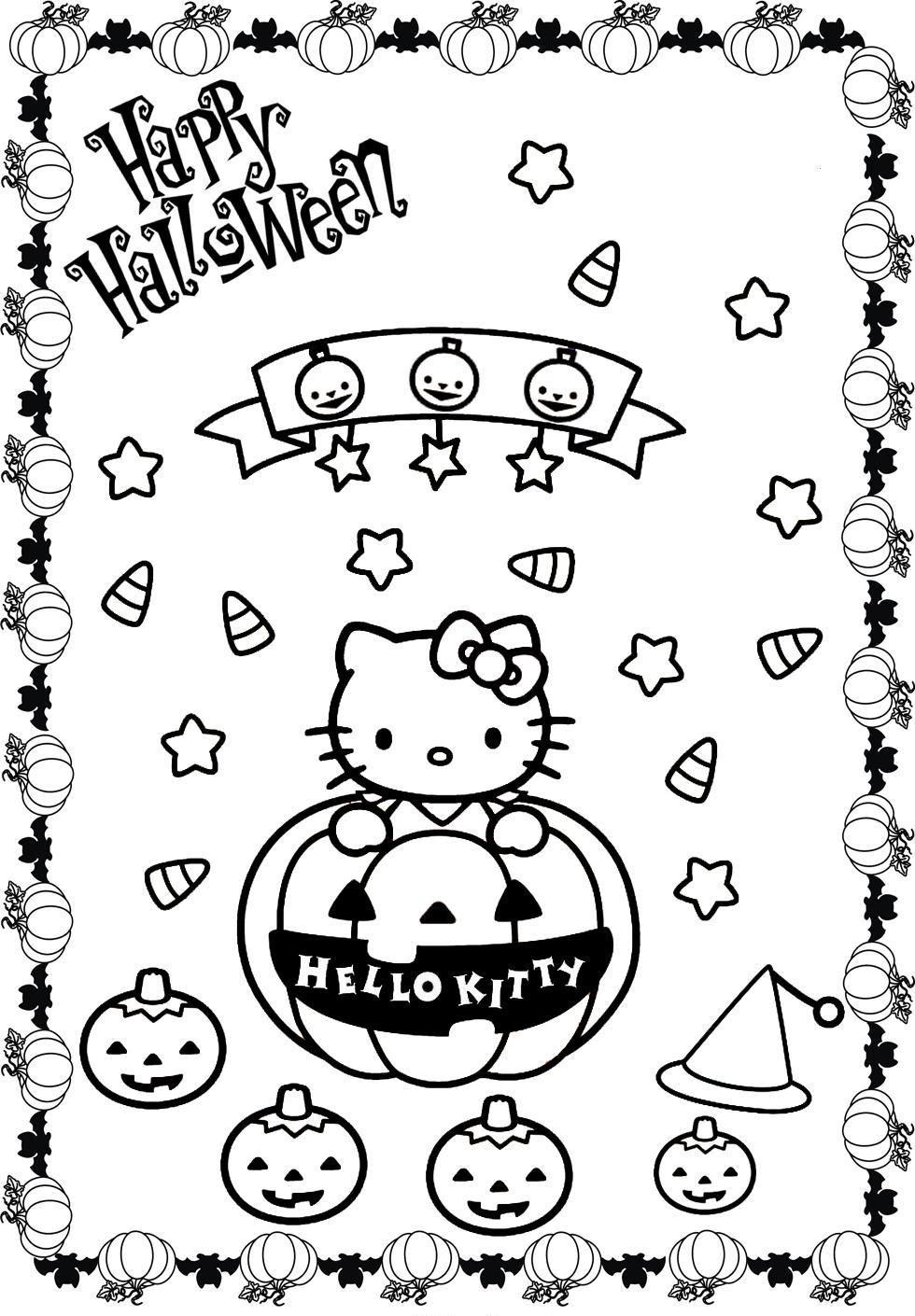 coloring halloween kitty hello printable cartoon pumpkin colouring characters sugar skulls getcolorings printables japanese printablecolouringpages