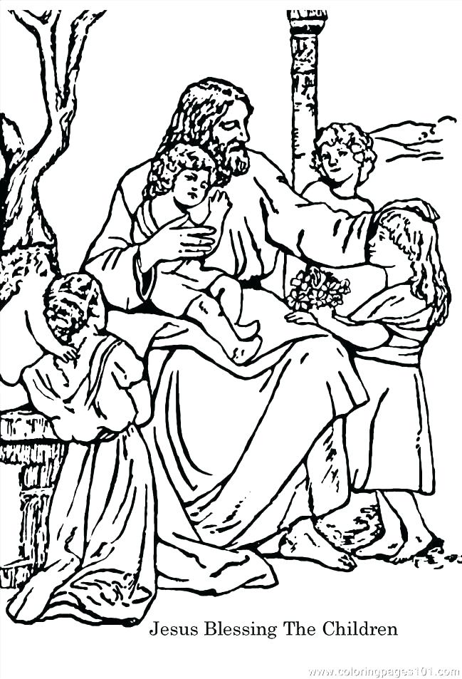 Jesus And The Children Coloring Page At Free