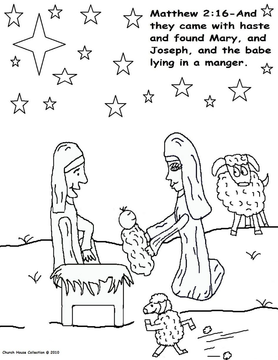 899 Cartoon Jesus Is Born Coloring Page with Animal character