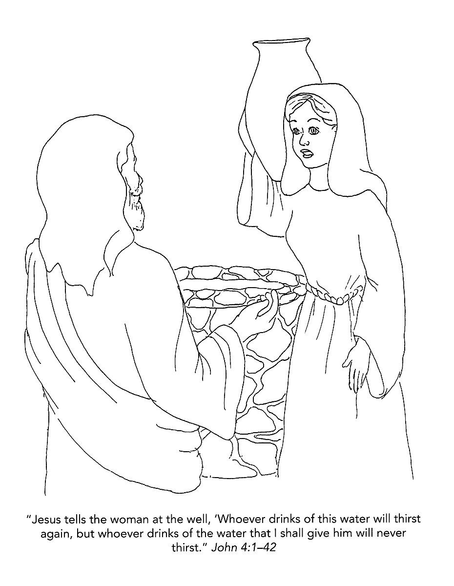 Иисус и самарянка у колодца раскраска
