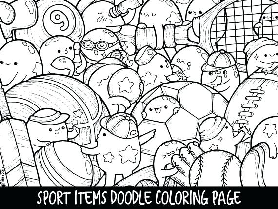 570x428 Kawaii Coloring Pages Printable Sport Items Doodle Page