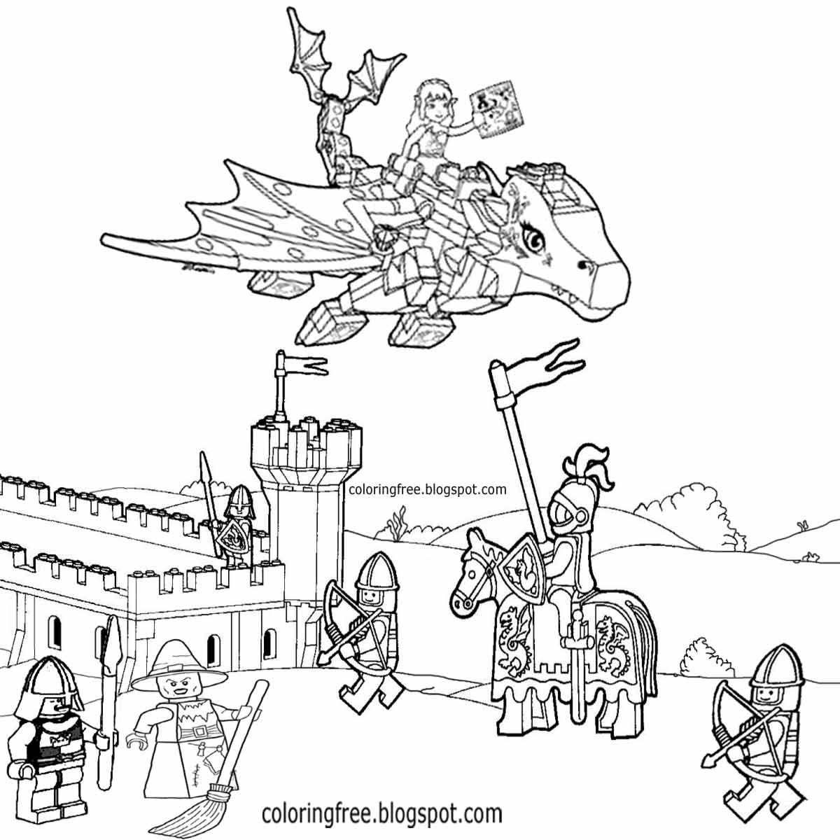 Рыцарский замок с драконами раскраски