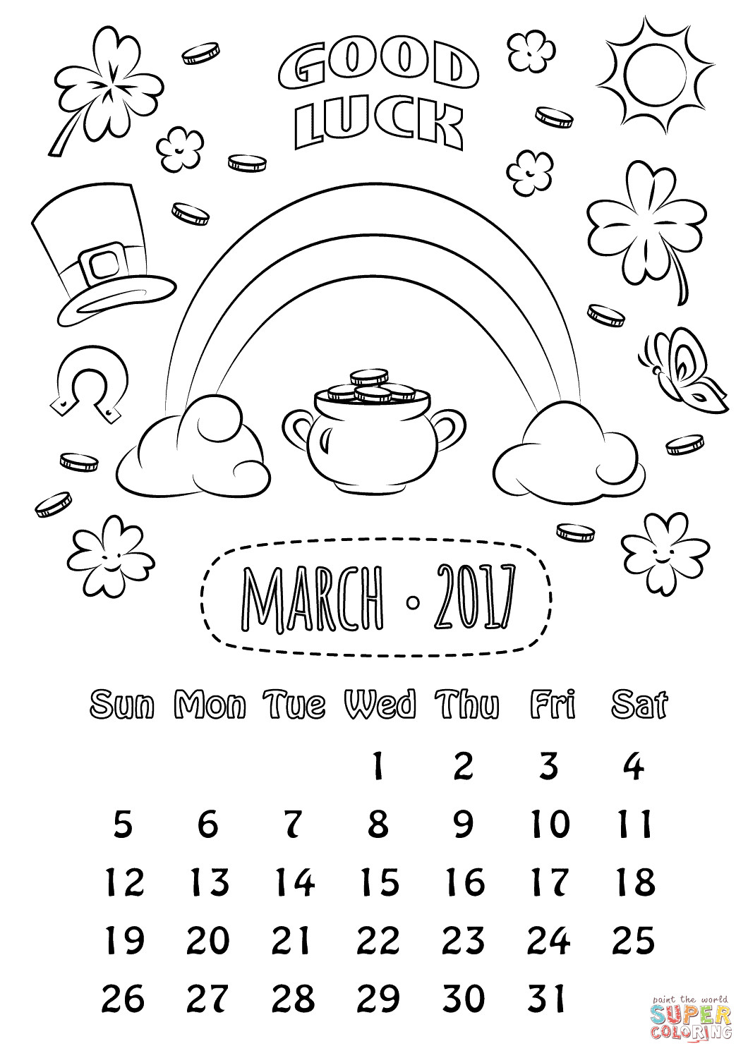 Monthly Calendar Coloring Pages at Free printable