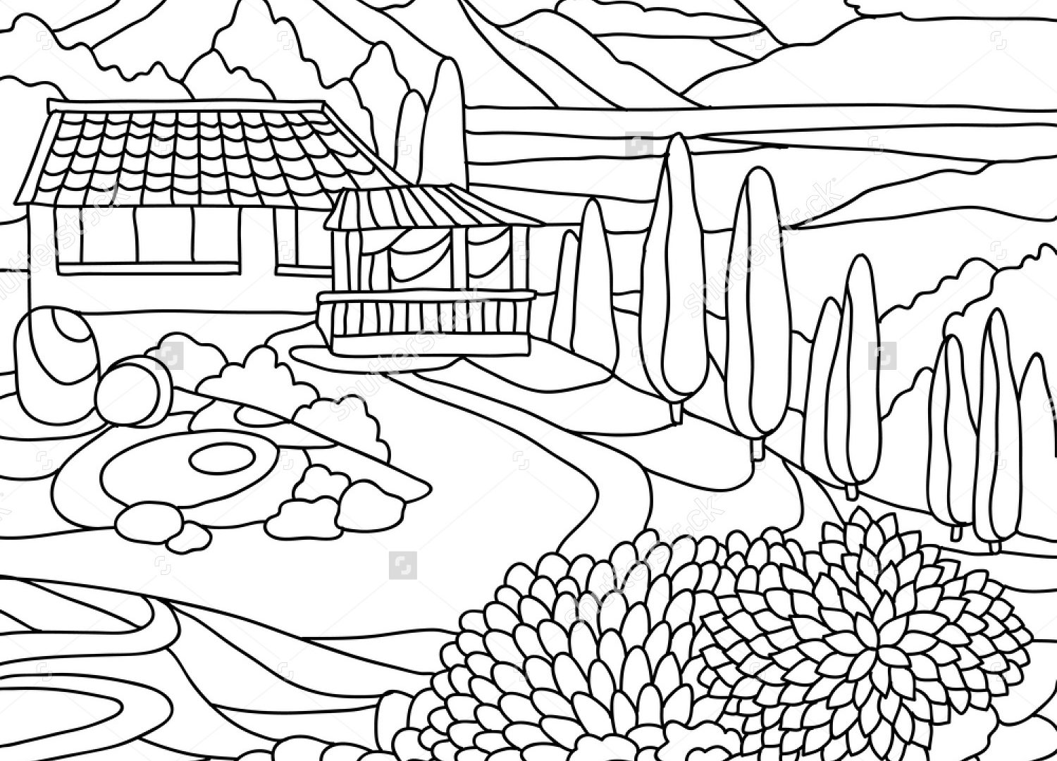 Free Scenery Coloring Pages / Mountain Scenery Coloring Pages at