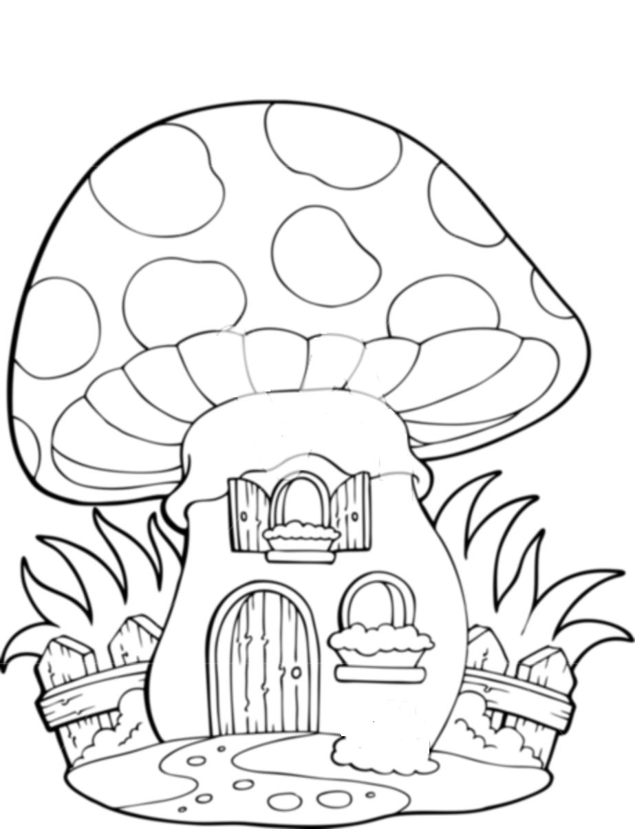 Mushroom House Coloring Page at Free printable