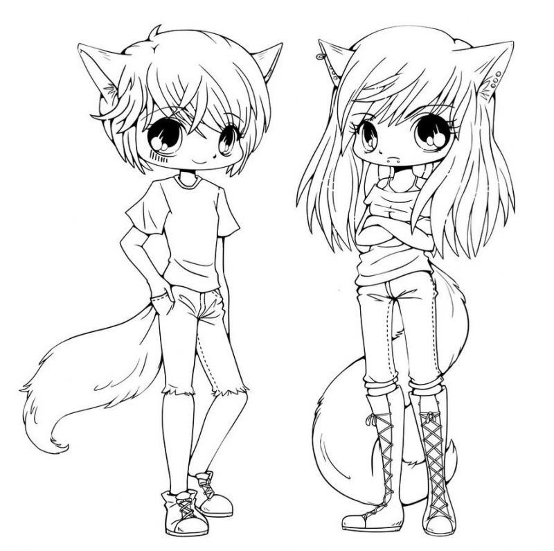 Anime Cute Cat Coloring Pages : cute animals pictures to color and