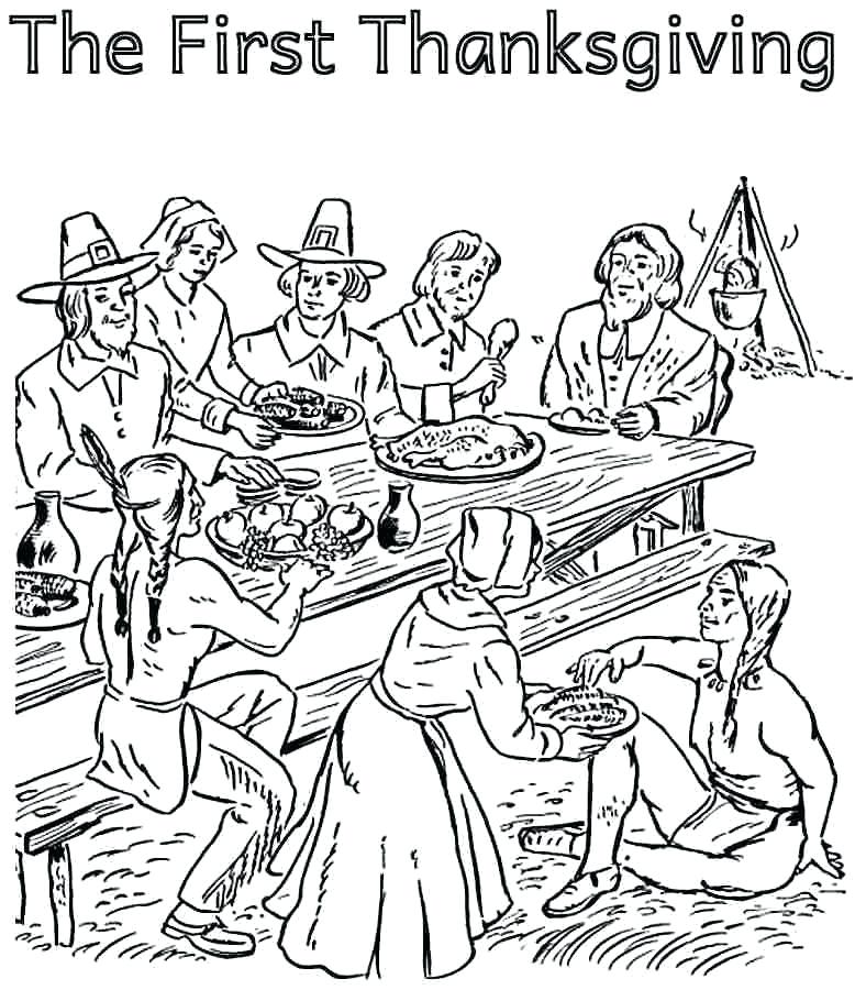 Pilgrim And Indian Coloring Pages Thanksgiving at GetColorings.com