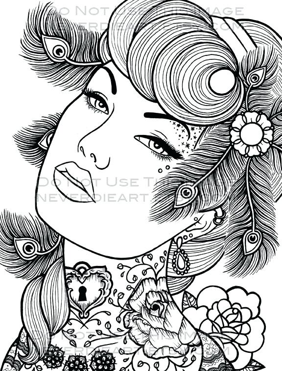 Pin Up Girl Coloring Pages at Free printable