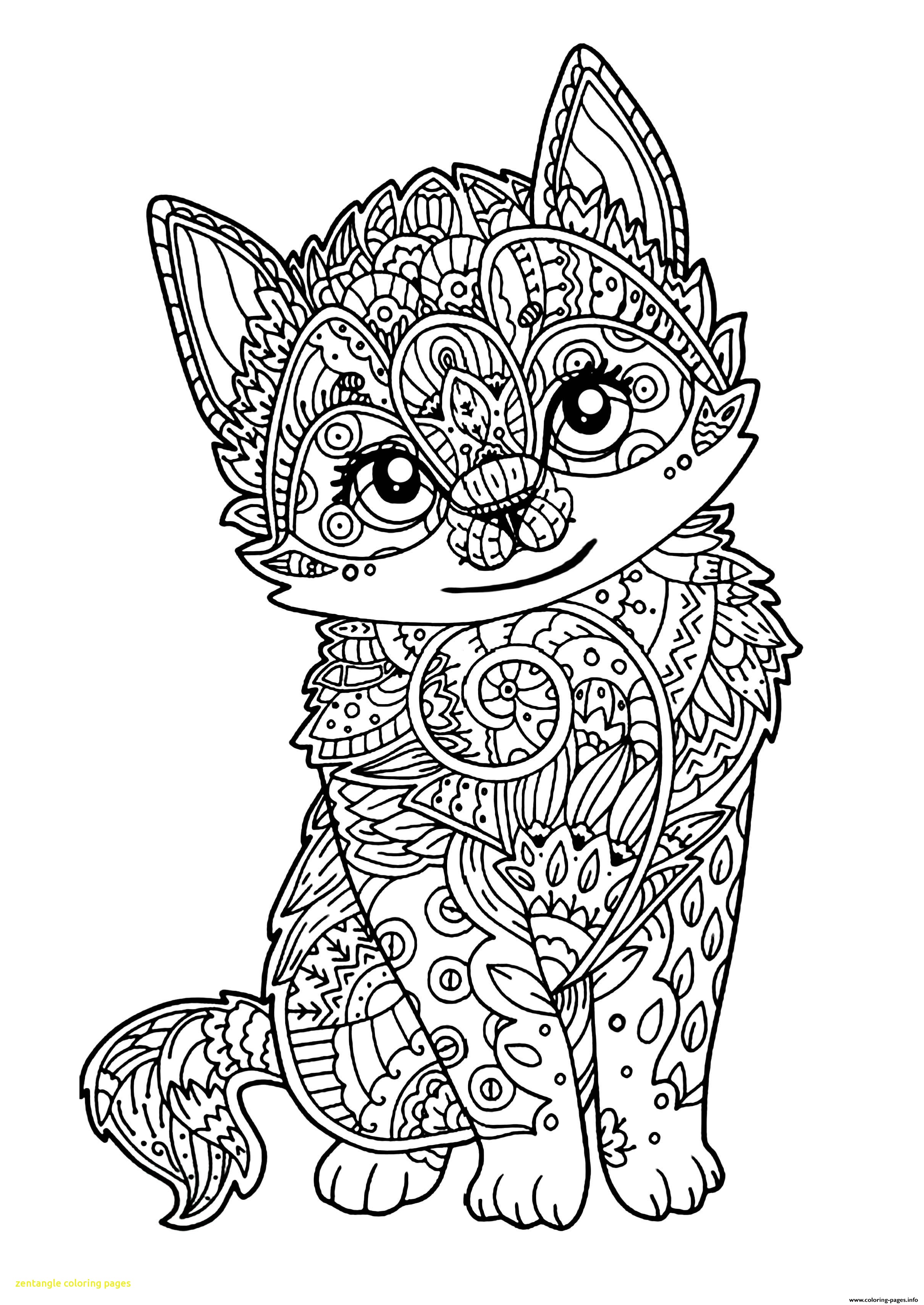 2420x3416 Zentangle Coloring Pages With Cute Cat Adult