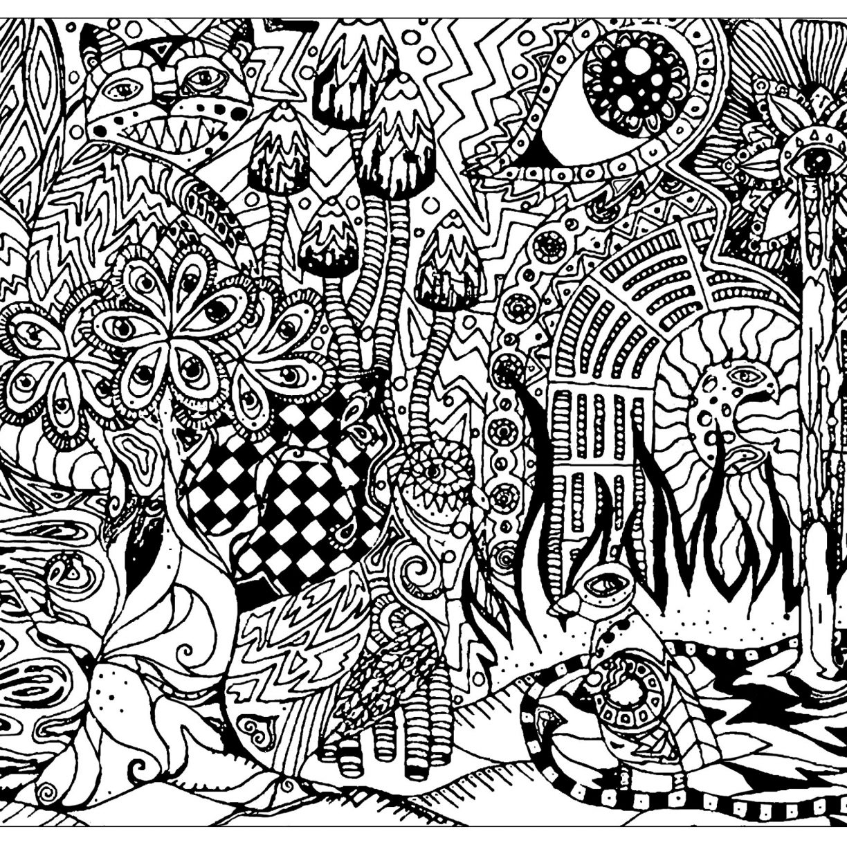 coloring trippy psychedelic drawings drawing printable adult easy aesthetic dope patterns tree getdrawings getcolorings