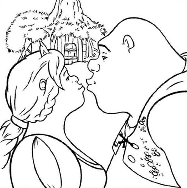 shrek fiona coloring princess kissing printable luna getcolorings