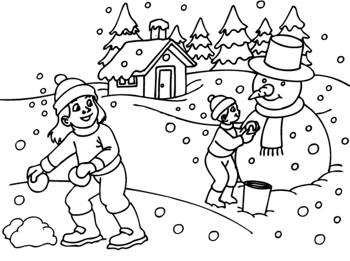 Snow Scene Coloring Page at Free printable colorings