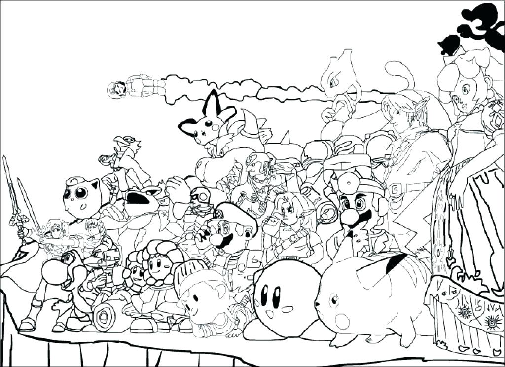 Coloring Super Bros Smash Pages Characters Brothers Wii Printable Sheet...