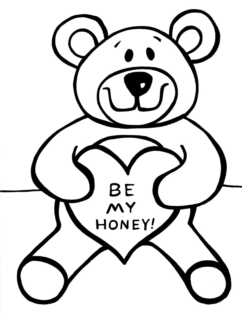 Cute Bear With Heart Coloring Page 