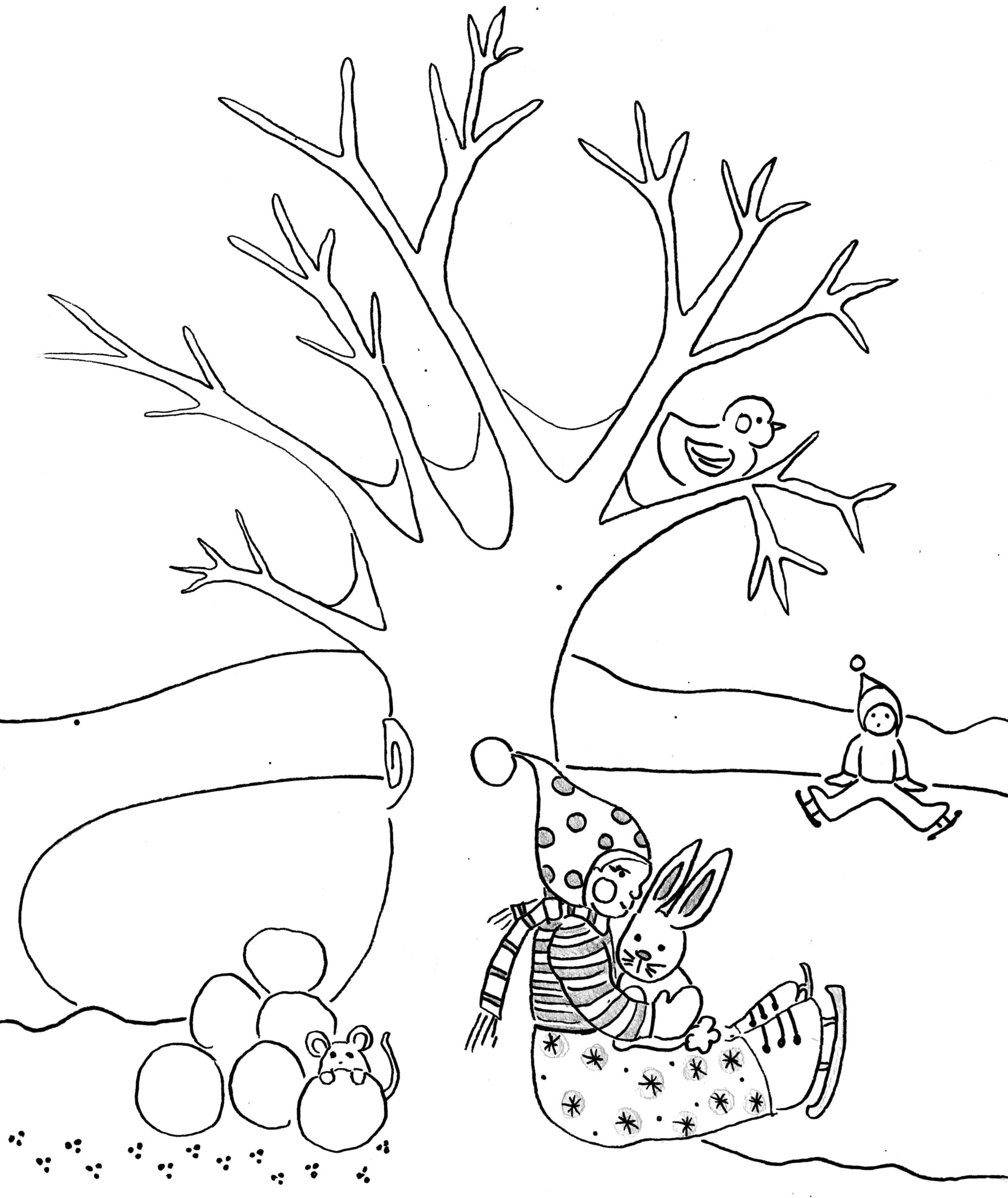 Winter Tree Coloring Page at Free printable