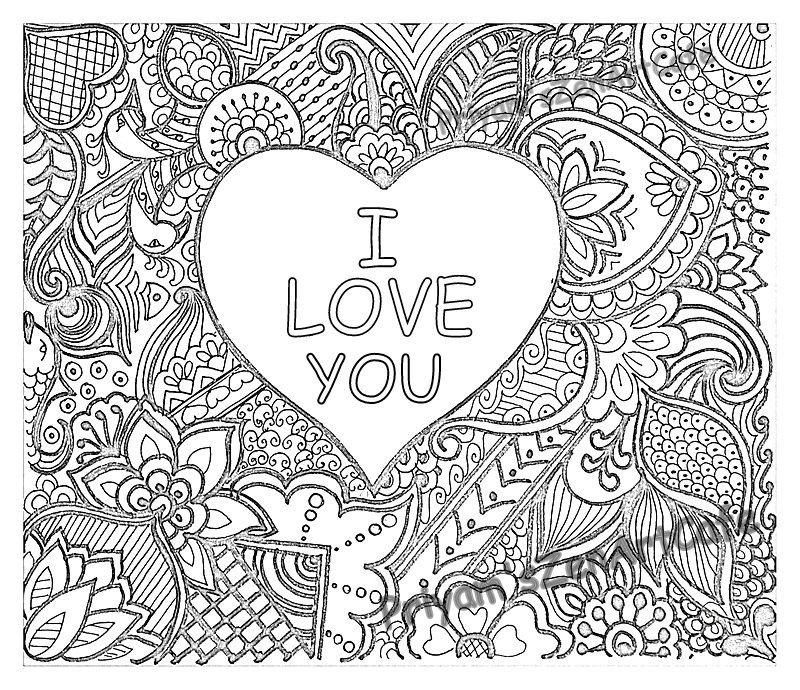 800x690 I Love You Art Zentangle Adult Coloring Page Detailed