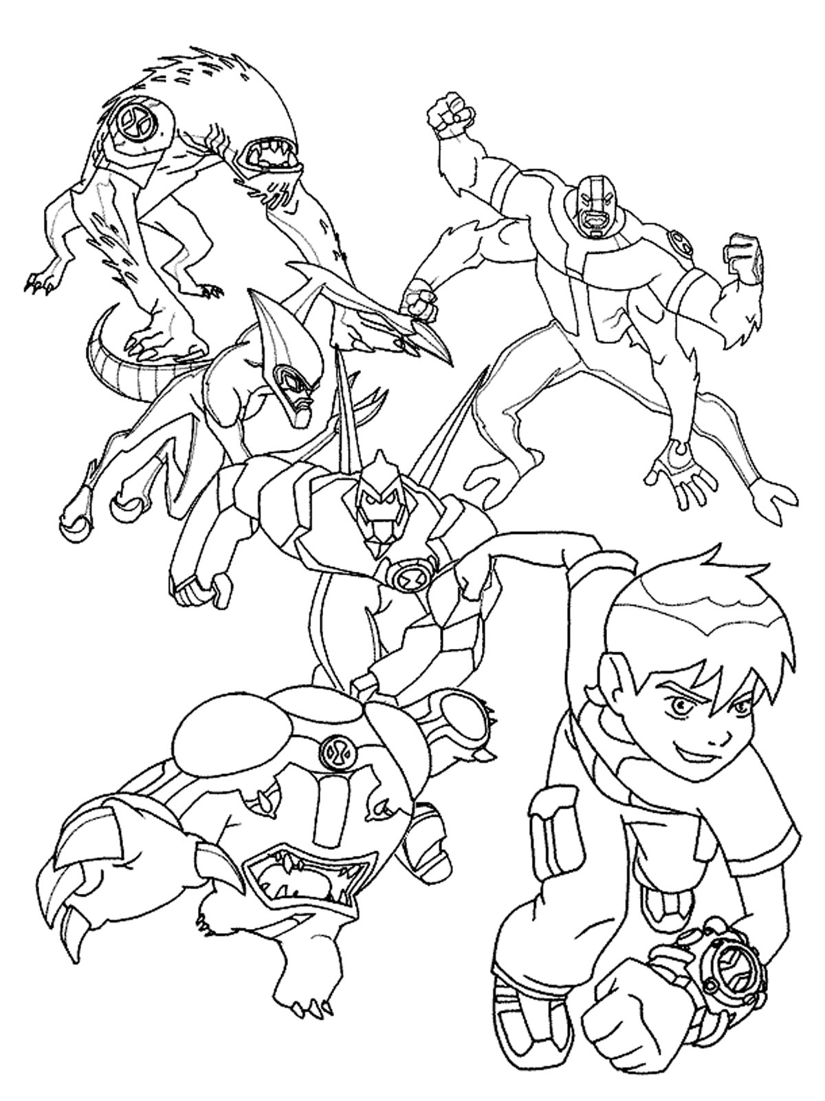 Ben 10 Characters Kids Coloring Sheet 1200x1600 Ben 10 Characters Kids Coloring Sheet