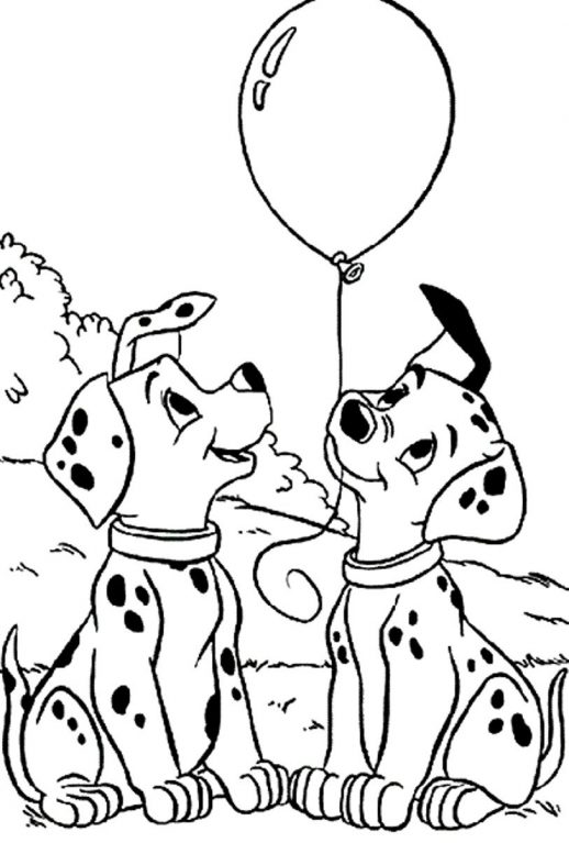 Two Cute Puppies And A Balloon 101 Dalmatians Coloring Pages 518x767 Two Cute Puppies And A Balloon 101 Dalmatians Coloring Pages