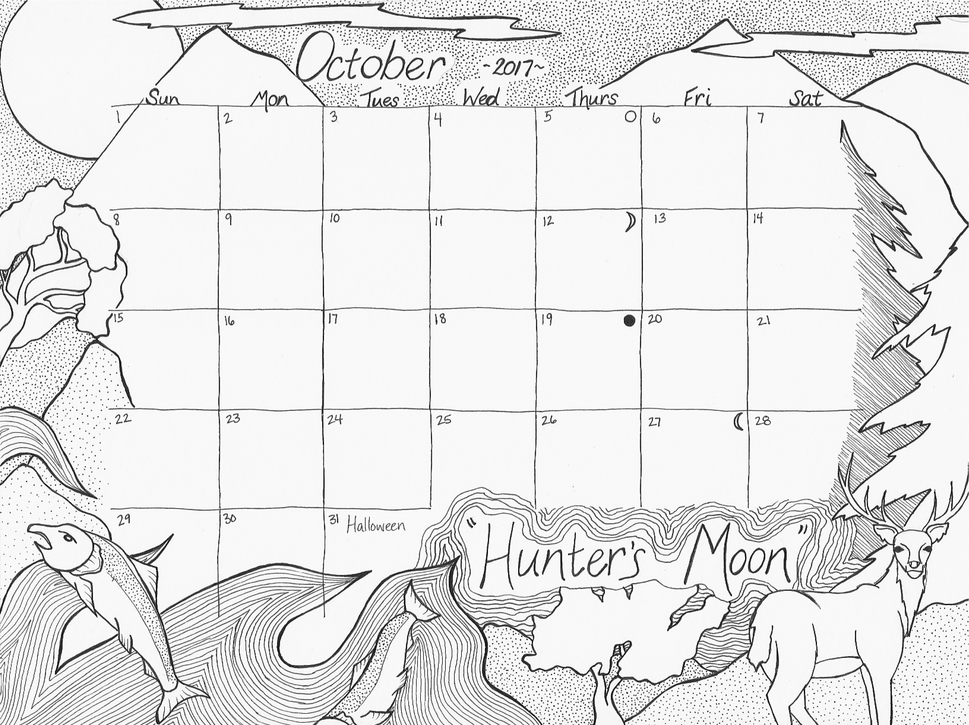 3263x2441 October 2017 Calendar Coloring Page Studio Inkcycle