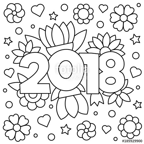 2018. Coloring Page. Vector Illustration. Stock Image And Royalty 500x500 2018. Coloring Page. Vector Illustration. Stock Image And Royalty