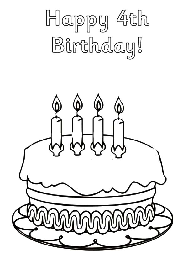 Happy 4th Birthday Coloring Pages Birthday Cake For Fourth 600x858 Happy 4th Birthday Coloring Pages Birthday Cake For Fourth