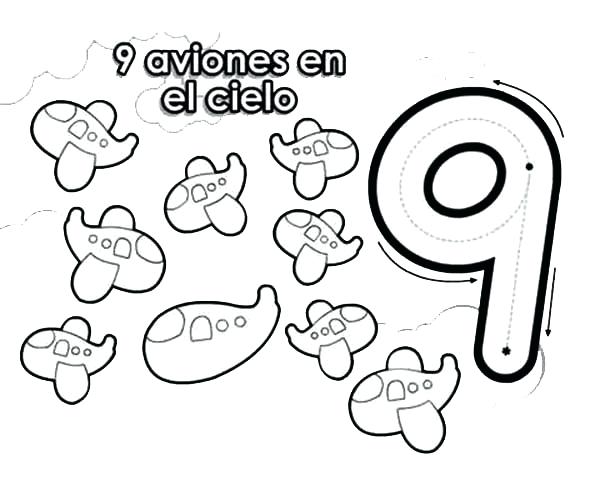 600x486 Number 9 Coloring Page Learn Number 9 With Nine Airplanes Coloring