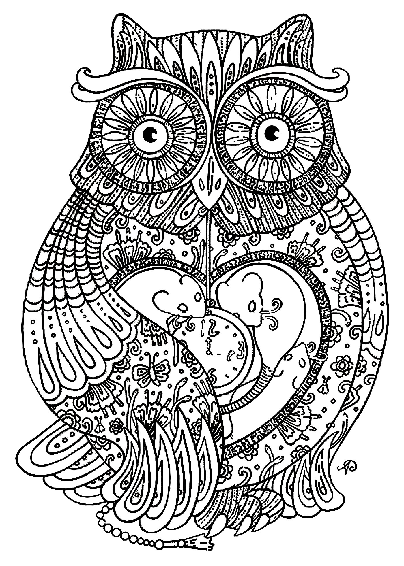 1400x1964 Abstract Owl Coloring Pages