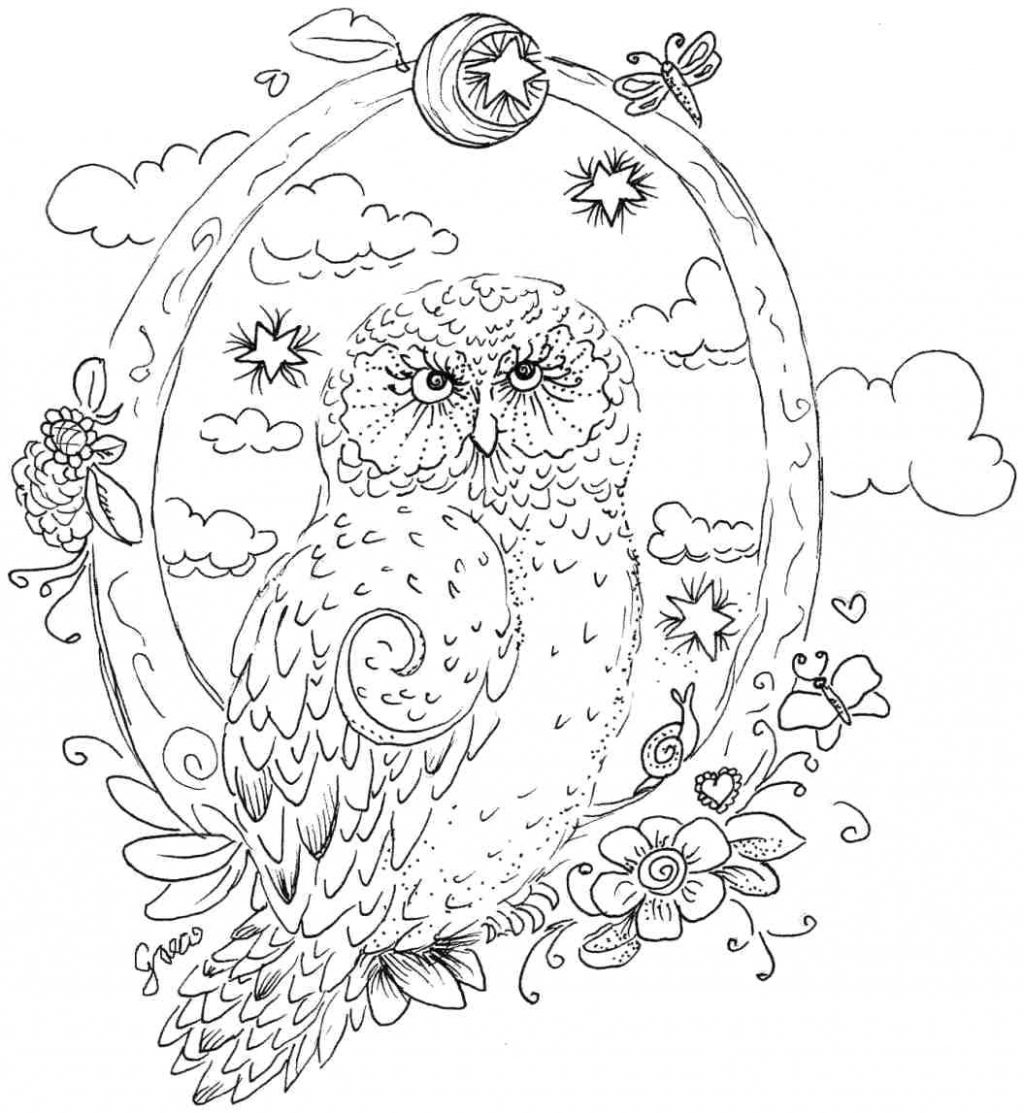 1024x1113 Coloring Pages ~ Owl Coloring Pages Star Abstract Printable Adult