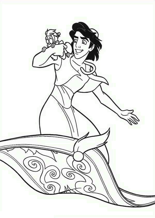 600x842 Aladdin And Abu Riding The Magic Carpet In Style Coloring Page