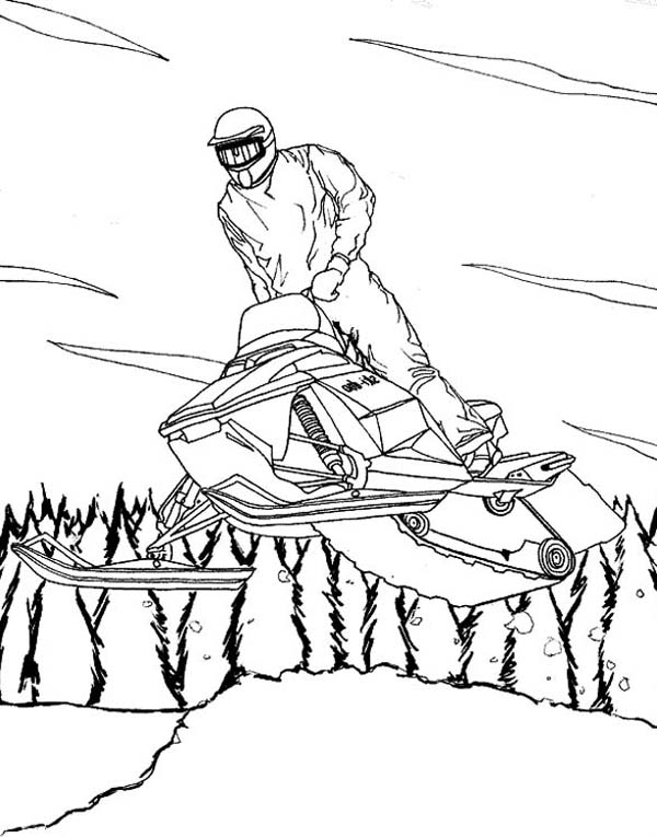 A Cool Winter Snowmobile On Action Coloring Page 600x765 A Cool Winter Snowmobile On Action Coloring Page
