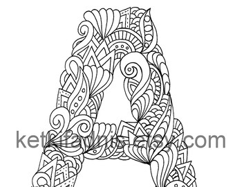 340x270 Letter M Colouring Page, Zentangle Art Inspired, Adults Coloring