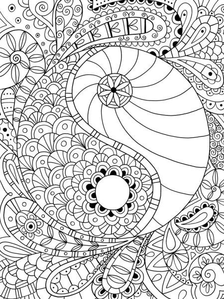 450x601 Ying Yang Dragon Adult Coloring Pages Printable