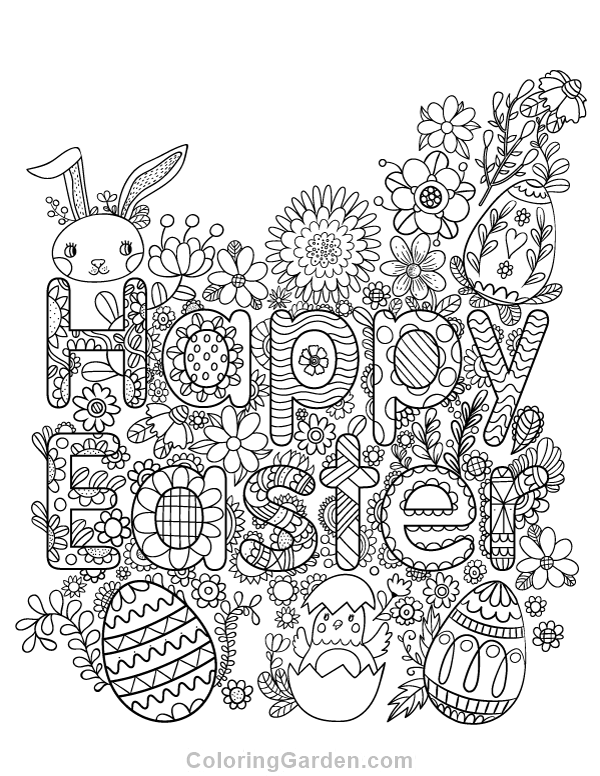 Happy Easter Adult Coloring Page 600x776 Happy Easter Adult Coloring Page