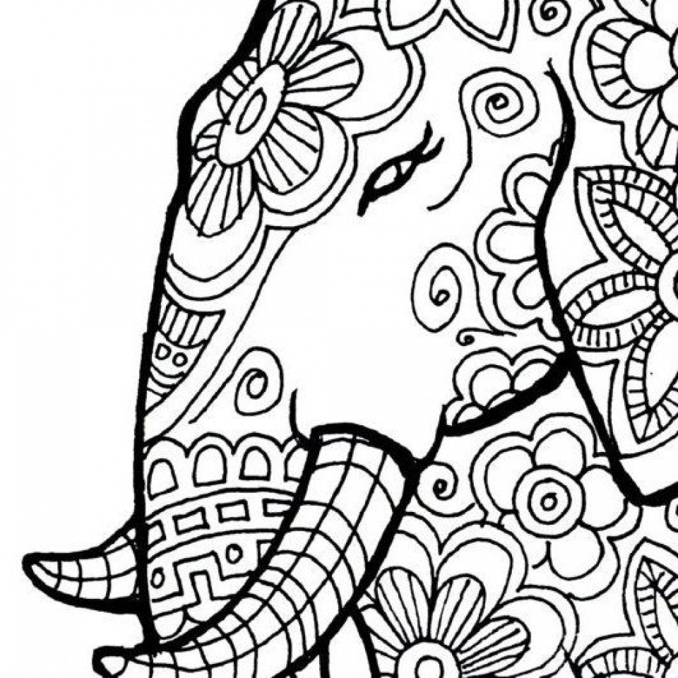 960x960 Astounding Hard Coloring Pages Elephant With Free For Remarkable