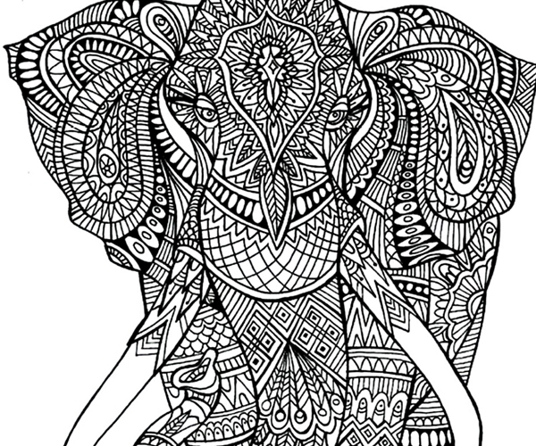 600x500 Adult Coloring Pages Elephant Patterns Printable