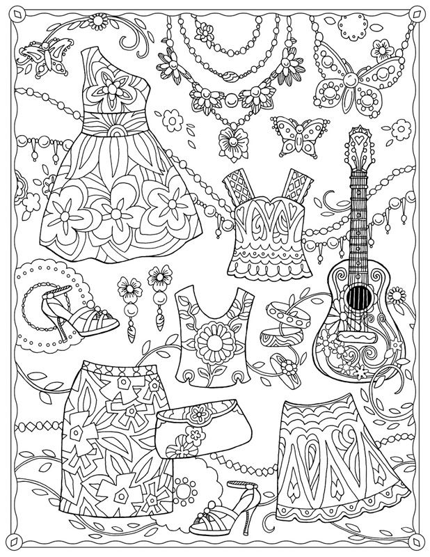 Garden Party ~ Fanciful Fashions By Marjorie Sarnat Coloring 618x800 Garden Party ~ Fanciful Fashions By Marjorie Sarnat Coloring