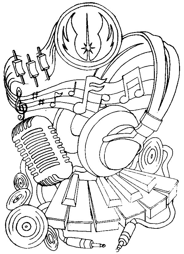 599x825 Adult Coloring Page Music Headphones And Microphone 14